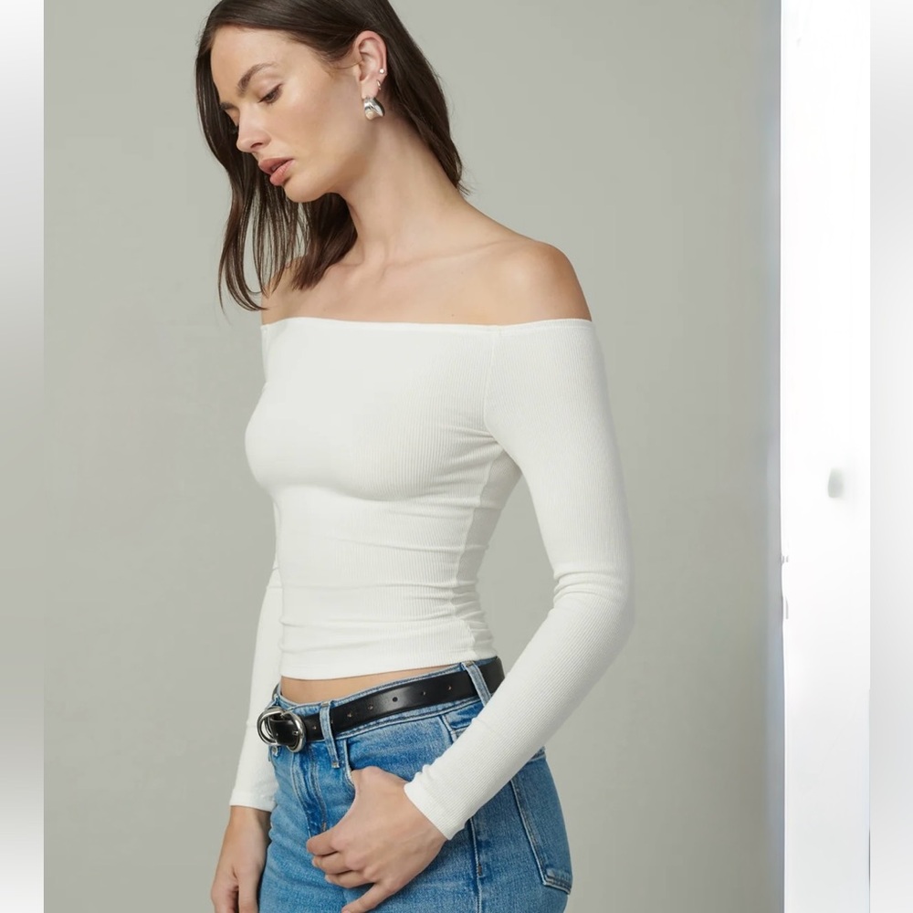 Joe's Jeans Ecru Off-Shoulder Ribbed Top THE DEVIN OFF size S Small NWOT $98